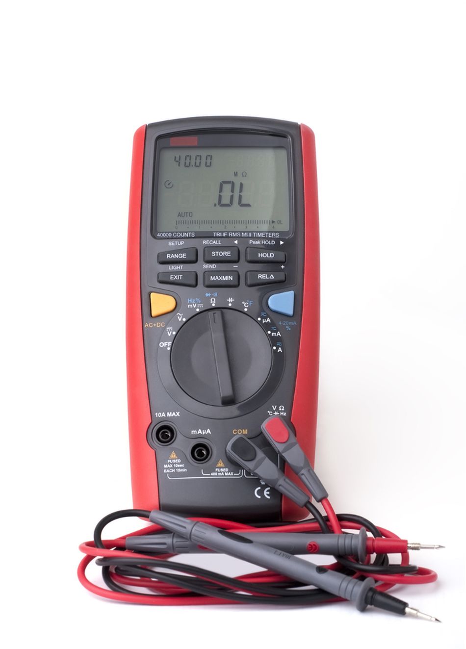 A multimeter with 4 input jacks