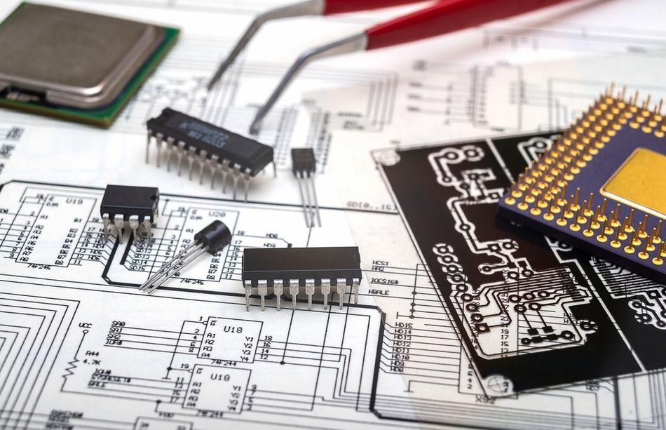 Electronic Components and Tools on a PCB Layout