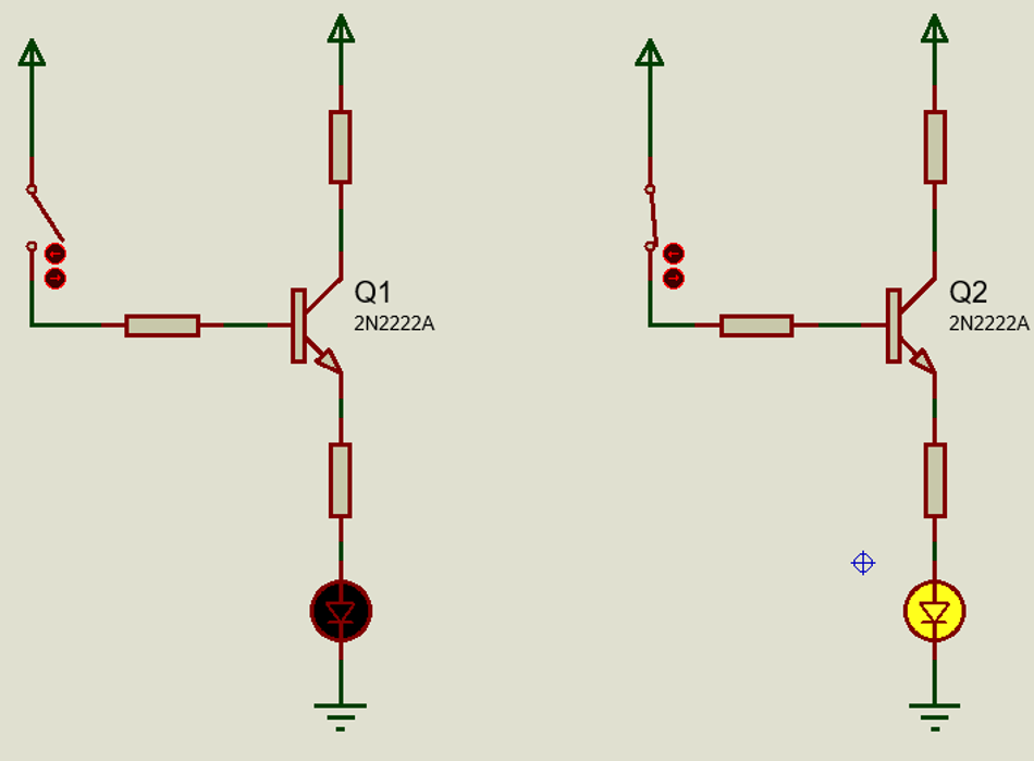 Demonstration of LED on/off control with a transistor
