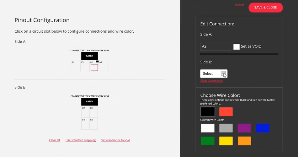 Custom pin mapping and colour selection