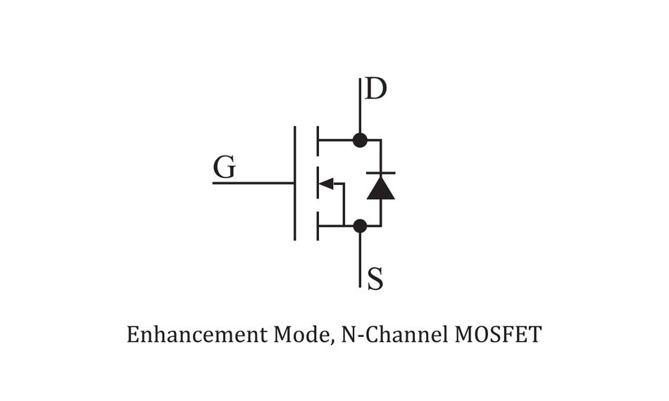 Graphical representation of a three-terminal Enhancement mode N-channel MOSFET