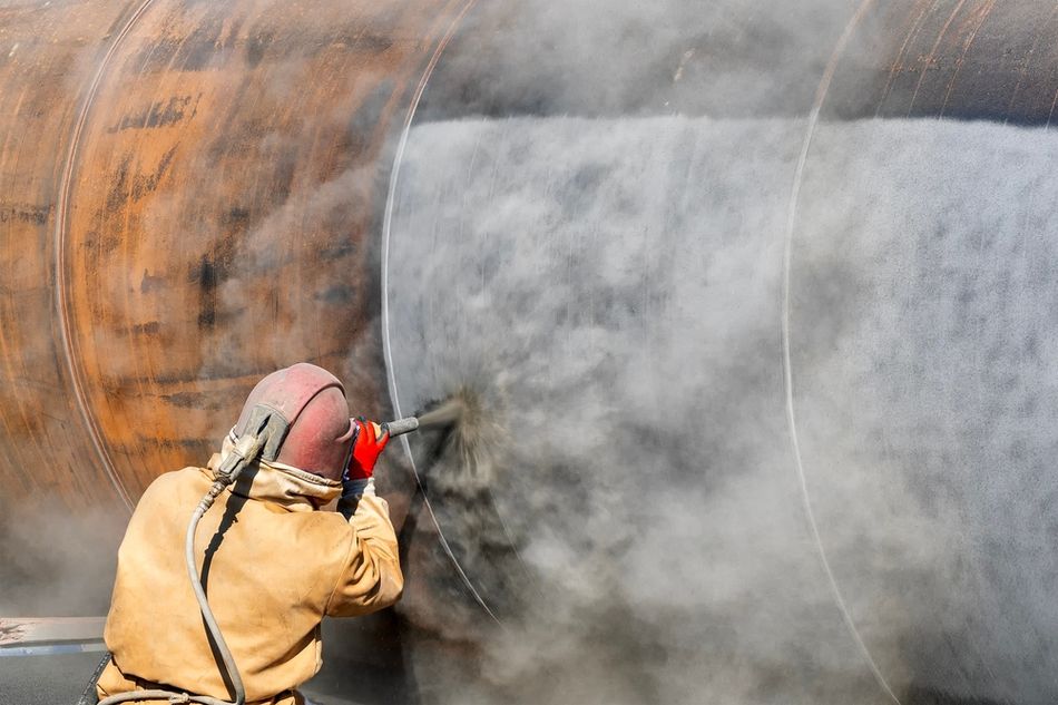 Industrial media blasting using PPE