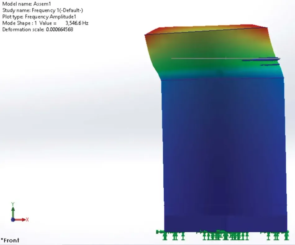 Figure 7. Mode 1, Deformation in the lid, far away from the Rigid Sensor Base