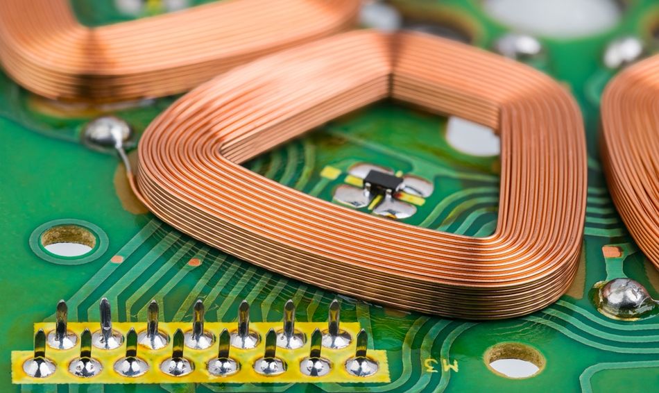 Copper Wire Winding with Hall Effect Sensor on Green PCB inside Engine with Electronic Commutation