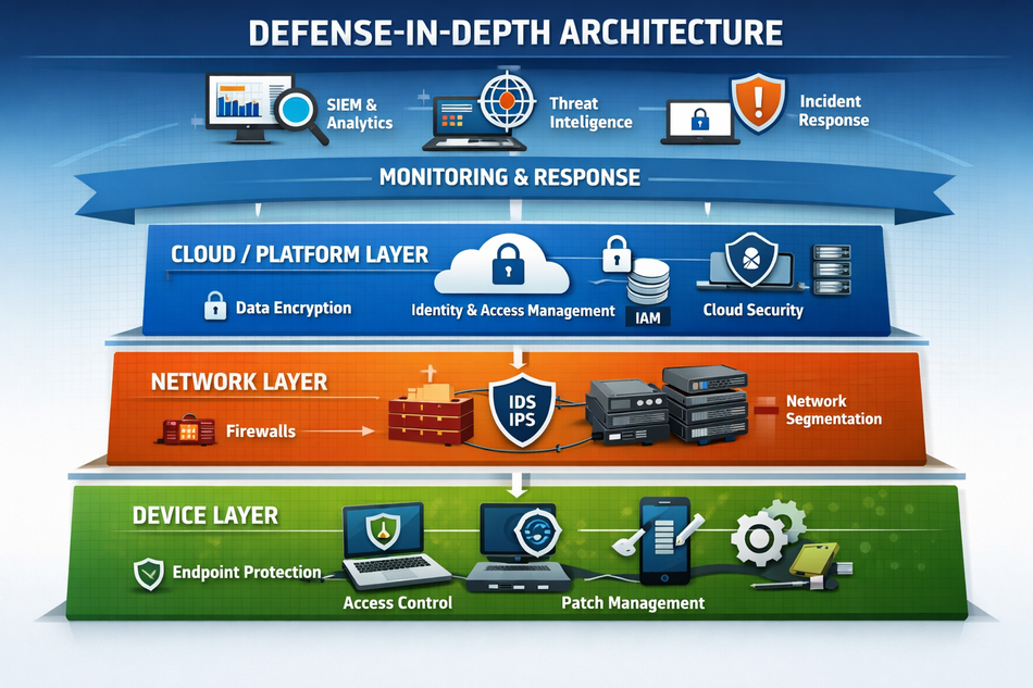 Defense in depth: IoT architecture showing its various layers