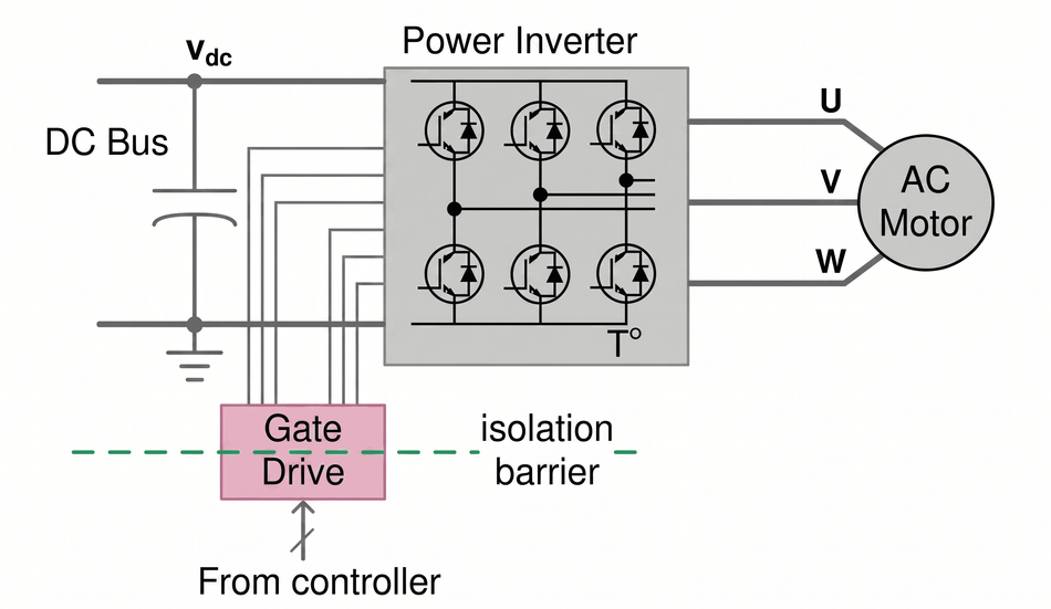 Figure 2: Inverter stage driving a three-phase motor