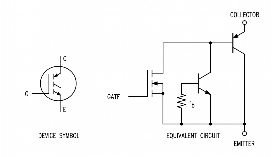 Figure 3: IGBT symbol and equivalent circuit. The collector terminal is the emitter of a PNP transistorschematic