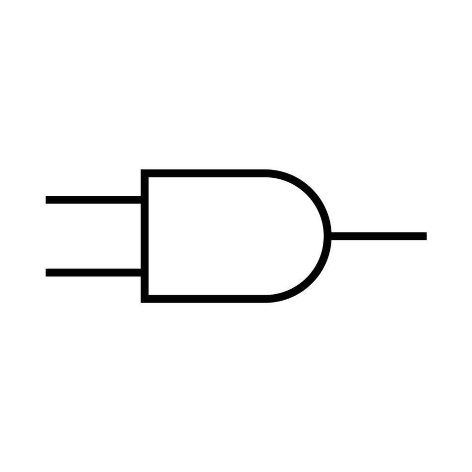 A standard 2-input AND gate symbol used in electrical schematics