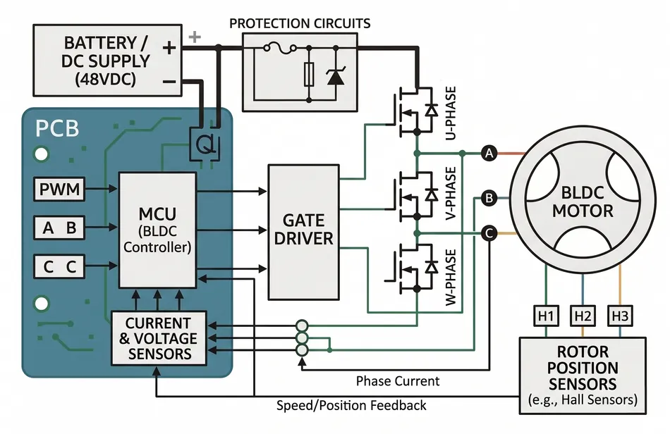 Diagram - Basic Sub Systems of a BLDC Motor Controller