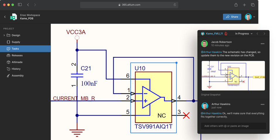 Altium enables comments on components in a schematic review. (Source: Altium)