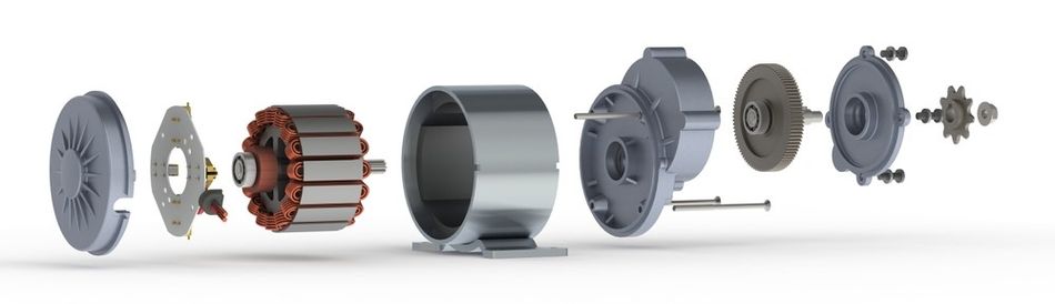 3D view of a disassembled DC Motor