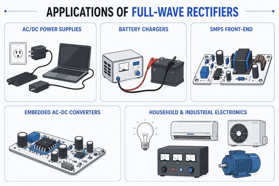 Applications of Full wave rectifier.