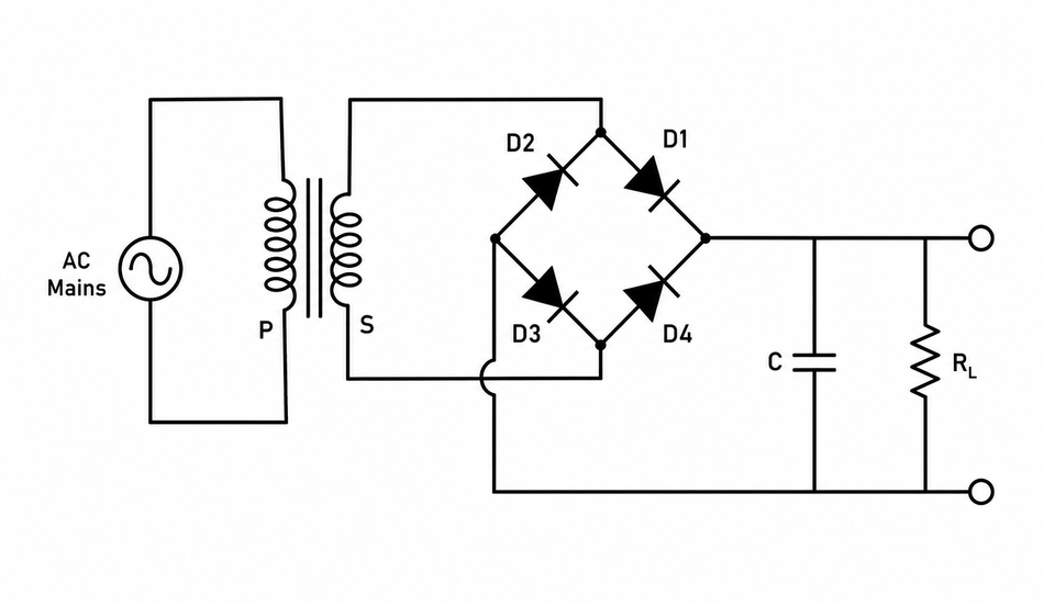 Full-wave center-tapped rectifier with filter