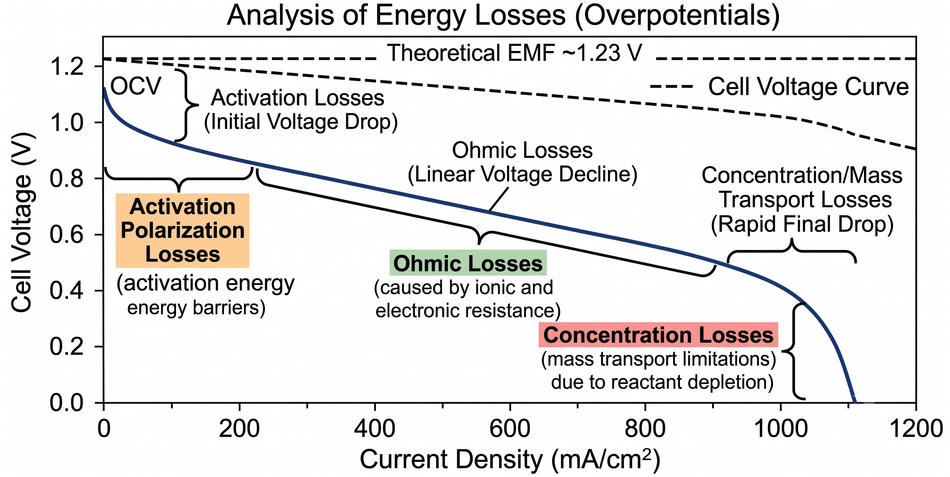 Fuel Cell Voltage-Current Polarization Curve; Generated by Gemini