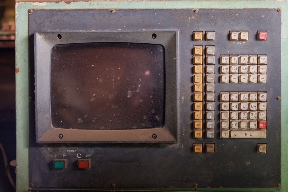 Retro CNC Control Panel with Monitor and Keyboard