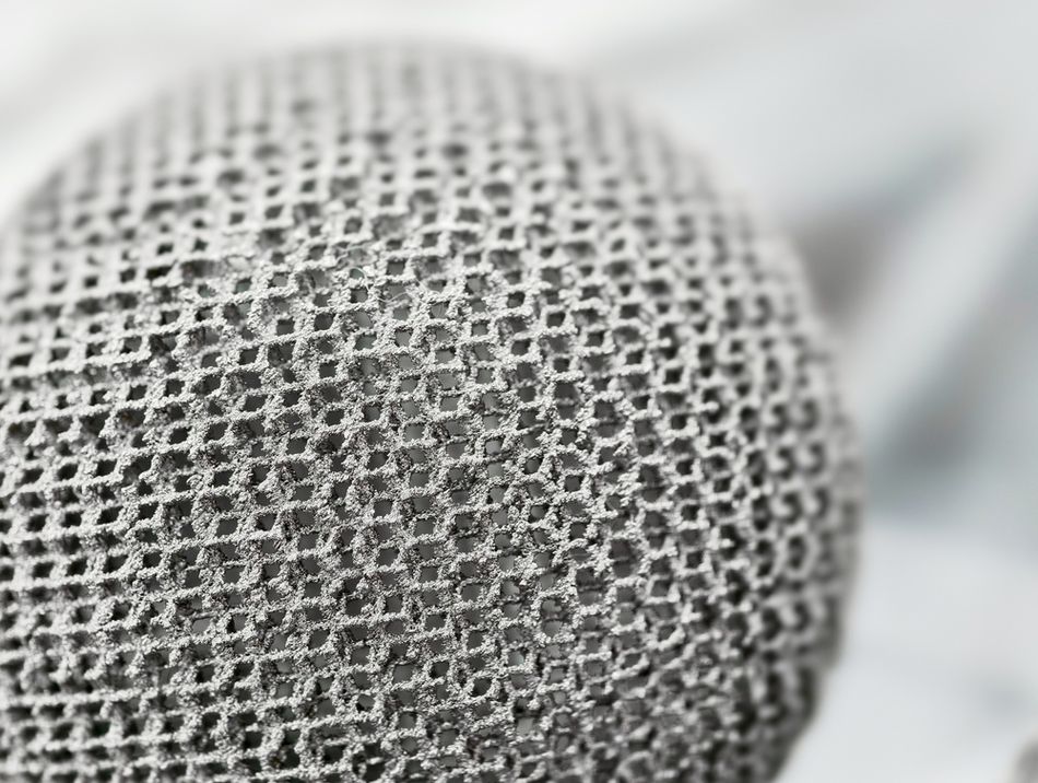 A spherical metal 3D printed lattice structure.