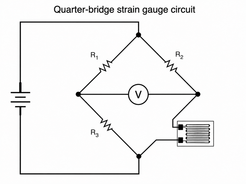 Quarter-bridge strain gauge circuit.