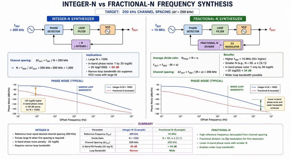 Comparison of Integer-N and Fractional-N Frequency Synthesis