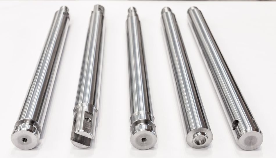 Five mechanical metal shafts