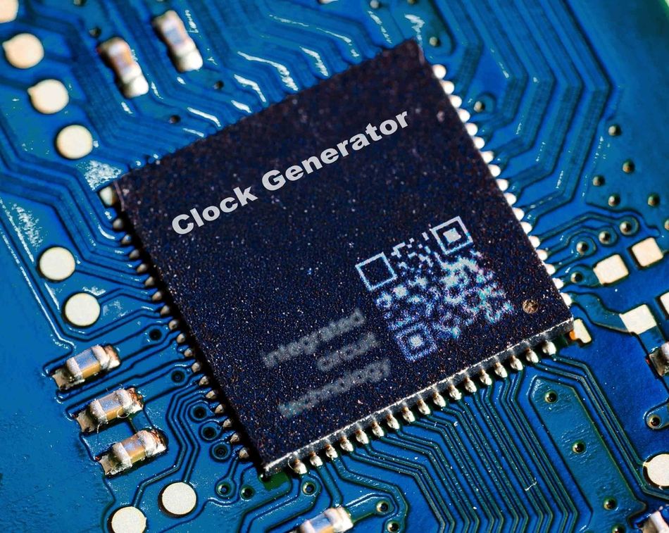 Clock generator integrated circuit for synchronized digital timing systems.