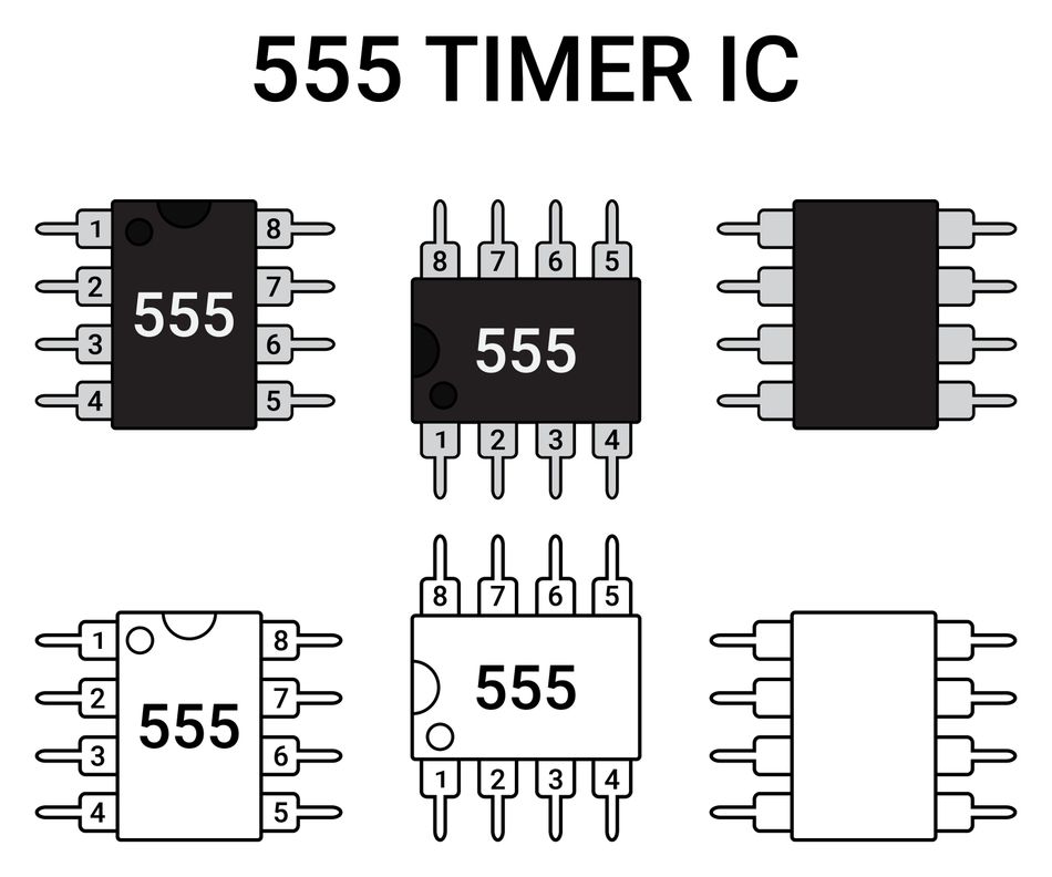 555 timer integrated circuit used as a Schmitt trigger, with internal comparator and voltage-reference circuitry providing hysteresis.