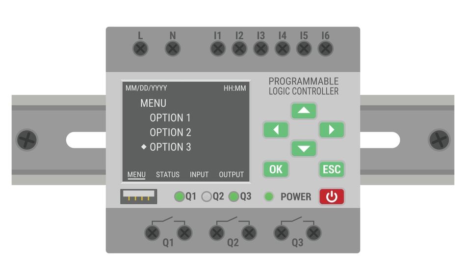 Programmable Logic Controller mounted on a DIN Rail