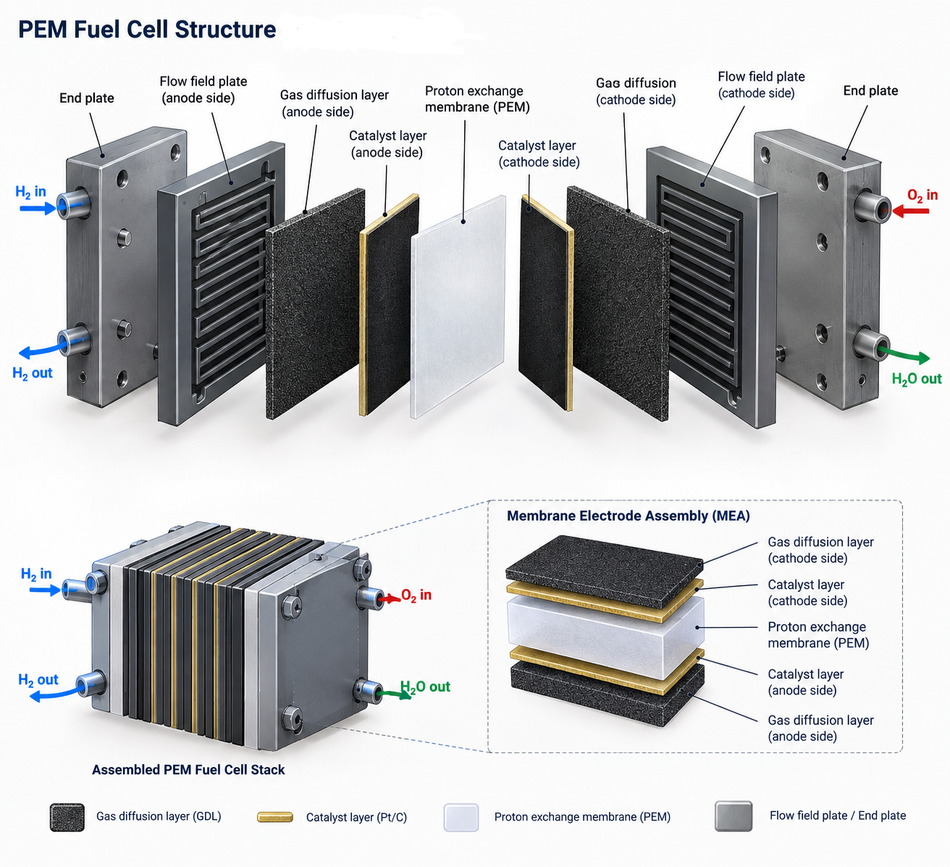 The structure of a PEM fuel cell