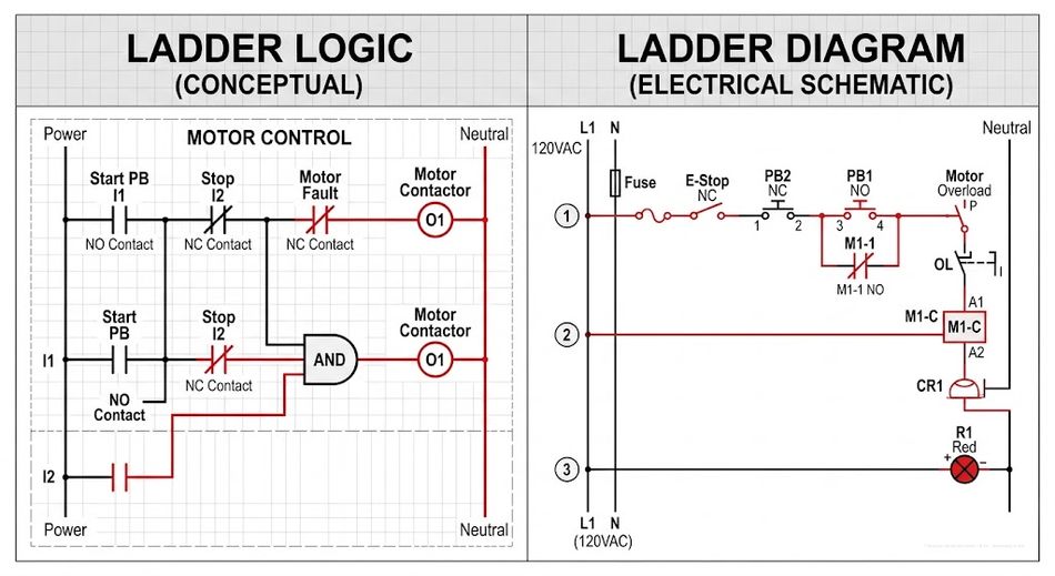 Ladder Logic and Ladder Diagram; Generated by Gemini