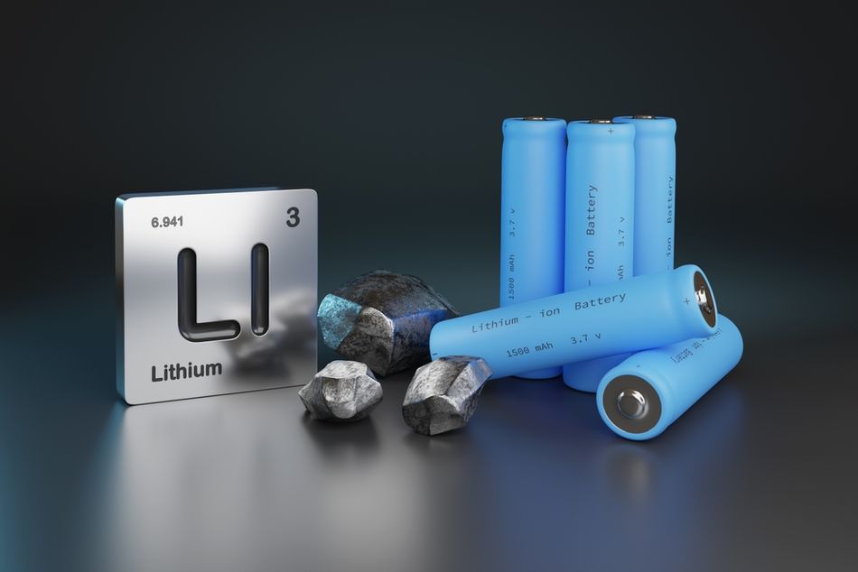 Lithium - Ion Batteries, Metallic Lithium and Element Symbol; 3D Illustration