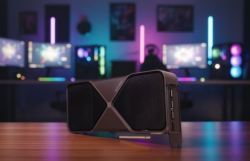 Image shows an NVIDIA GeForce RTX 5090 graphics card.