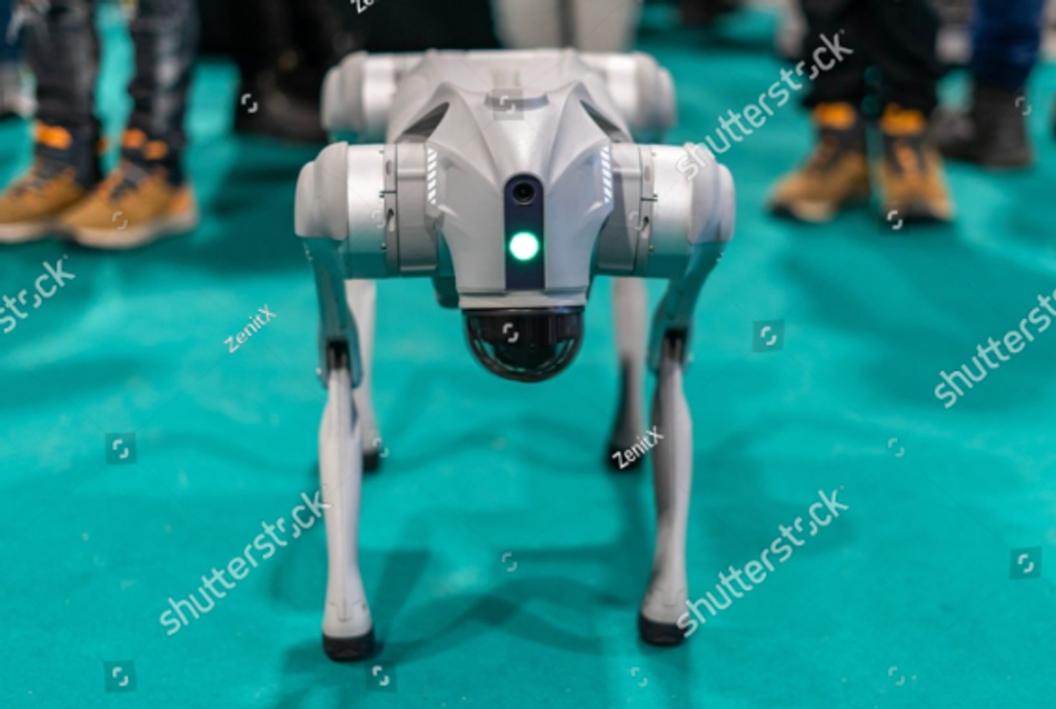 A military dog robot is guided through machine vision