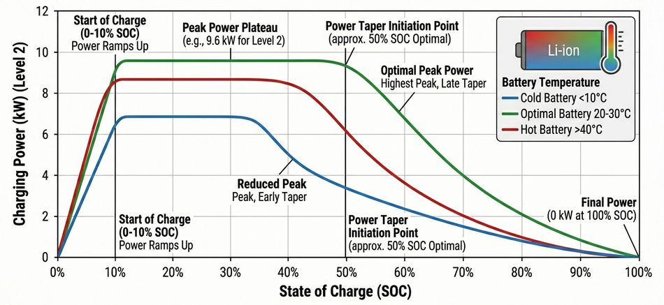 Typical EV Battery Charge Curve vs Cell Temperature