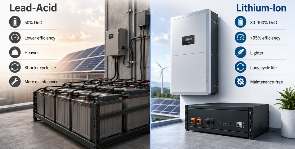 Lead-Acid and Lithium-Ion in Solar Storage; Generated by AI