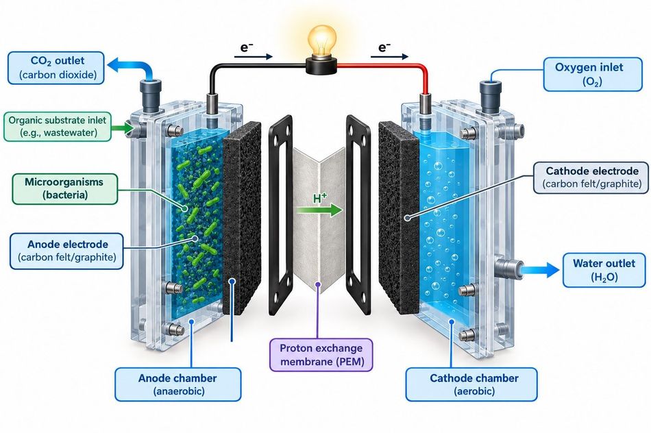 Illustration of the composition of a Microbial Fuel Cell