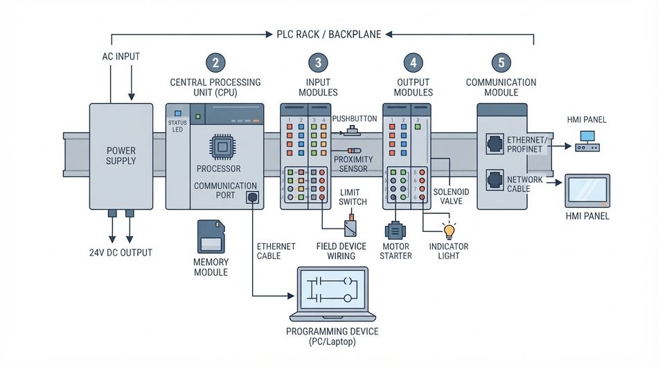 Components of a PLC; Designed using Gemini