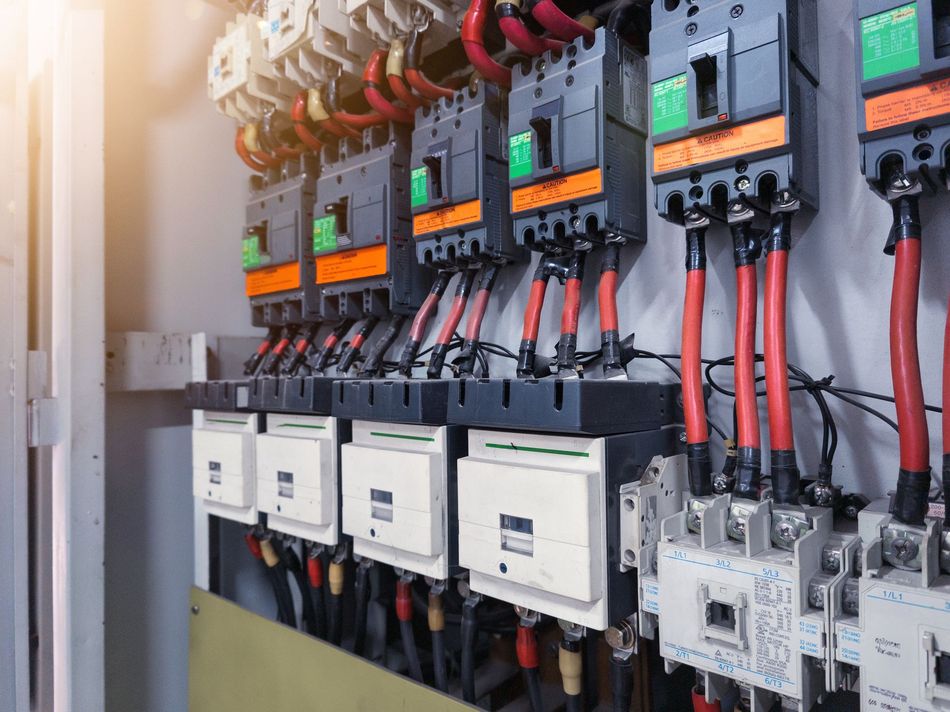 Industrial Circuit Breaker and Contactors on the Main Electrical Panel Distribution